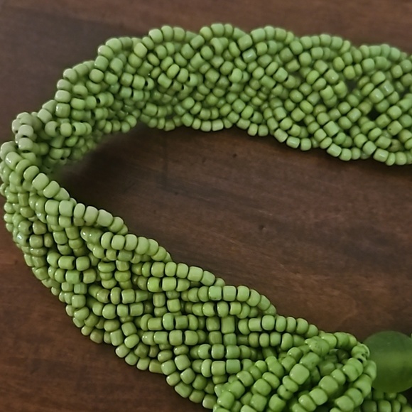 Vintage 1970s Lime Green Braided Glass Beaded Boho Festival Belt main image 6